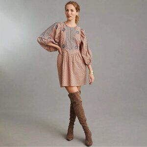 Anthropologie Embroidered Floral Tunic Midi Dress